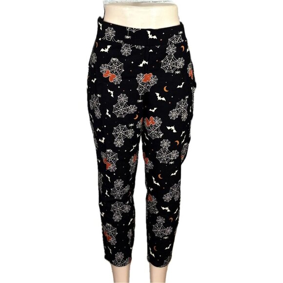 Disney +4 Black Stretch High Waisted Spooky Spider Webs & Bows Graphic Leggings - Picture 2 of 6